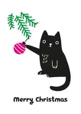 Black Cat Bauble Christmas card created by stephen shaw