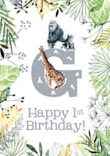Animal Themed Happy 1st Birthday for names beginning with G created by Kate Moby