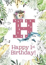 Animal Themed Happy 1st Birthday for names beginning with H created by Kate Moby