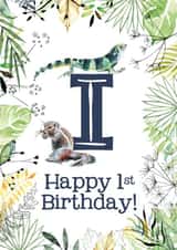 Animal Themed Happy 1st Birthday for names beginning with I created by Kate Moby