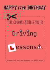 Happy 17th Birthday Card Driving Lessons Coupon created by Kate and Co