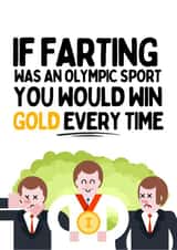 Farting Gold Medalist, Birthday Card created by Original Fox Cards