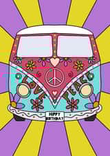 Hippy Birthday VW camper van card  created by Little Prints Fred Designs