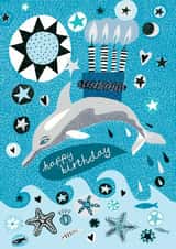 Happy Birthday Dolphin and Birthday Cake Card created by The Illustrated World of Lisa Berkshire