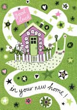 Pretty Snail Trail New Home Card - Pink House - Good Luck In Your New Home created by The Illustrated World of Lisa Berkshire