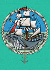 Whale and sailing ship just because card created by Ben Taylor