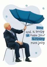 Boris and a brolly birthday card created by Hot Dog greetings