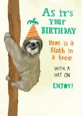 Birthday sloth in a tree with a hat on created by Pencilface