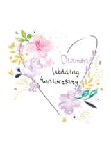 Diamond Wedding Anniversary Floral Love Heart Card created by SABIVO Design by Sabina