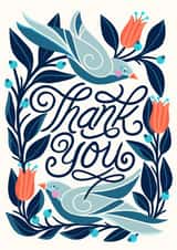 Pretty Swallow Thank You Card - Birds And Flowers - Thank You created by catantrell