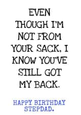 I know you've still got my back! Stepdad funny birthday card created by Melissa Charlotte