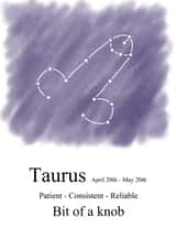 Cheeky star sign traits card for a Taurus created by Shore Designs