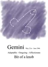 Cheeky star sign traits card for a Gemini created by Shore Designs