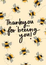 Cute Bee Pun Thank You Card - Bees - Thankyou For Beeing You! created by Orla-Hope Art