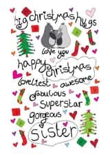 Big Christmas Hugs for a Gorgeous Sister - Christmas Card created by Paperlicious