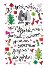 Big Christmas Hugs - Gorgeous Daughter - Daughter - For Her - Fabulous - Awesome - Kids - Hugs - Christmas Card created by Paperlicious