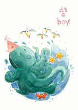 Cute Octopus Baby Boy Card created by Vicky Kuhn