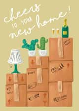 Cute Moving Boxes New Home Card - Prosecco - Cheers To Your New Home! created by Sophie Kent Illustration