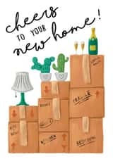 Cute Moving Boxes New Home Card - Cactus - Prosecco - Cheers To Your New Home created by Sophie Kent Illustration