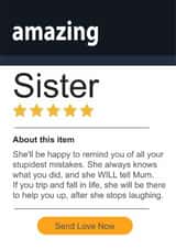 Funny Sister Shopping Birthday Card Prime Amazing Sister, Amazon Love created by Rosewood Design