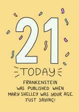 Frankenstein and Mary Shelley 21st Birthday Facts created by Schnauzer Scribbles