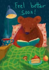 Feel better soon reading bear created by Katherine Polyakova