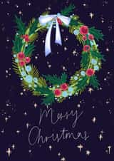 Merry Christmas Wreath Festive Illustrated Christmas Card created by Charlotte Nicholson Design