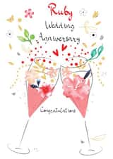 Pretty Ruby Wedding Anniversary Card - 40 Years - Prosecco - Ruby Wedding Anniversary Congratulations created by SABIVO Design by Sabina