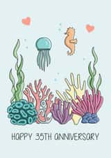 Cute Coral Anniversary Card - 35 Years - Happy 35th Anniversary created by Creaternet