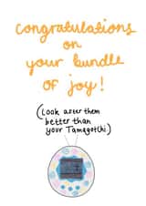 Tamagotchi baby birth card created by Lydia Rose Designs