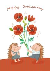 Cute Hedgehog & Poppies Anniversary Card - Happy Anniversary created by Miss NoProblem