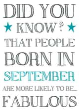 Funny September Birthday card for a fabulous friend, best friend or family 1000 created by Hello Fridays Studio
