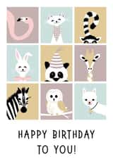 Cute Birthday Card - Animals - Illustrations created by Kampai Designs