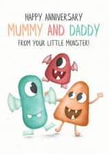 Cute Mummy and Daddy Wedding Anniversary Card, From Little Monster  created by Lanther Black