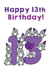 13th birthday card penguin style created by Penguin Parade