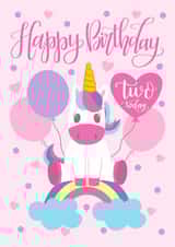 2nd Birthday Unicorn Sitting On Rainbow Surrounded By Balloons created by Ness Nordberg