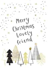 Gold Trees - Black and Gold - Merry Christmas Lovely Friend - Lovely Friend - Friend - Friendship - Starry Night - Christmas Card created by Sarah Catherine