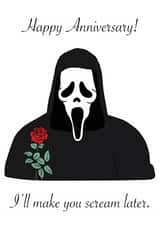 Cheeky Anniversary Ghostface card created by Hellmouth Designs