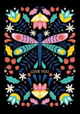 Love you card with flowers and a beetle created by Nastya Rizaeva