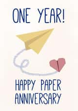 Cute Paper Plane Anniversary Card - 1 year - One Year Happy Paper Anniversary created by Pen & Pickle