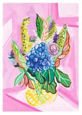 Floral Hydrangea Bouquet Pink Greetings Card created by Grace Bedford Design