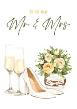 Mr & Mrs Card - Heels and wedding flowers illustration created by Michael Cutler