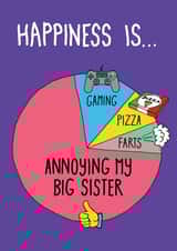 Big sister birthday card pie chart created by Eskimo Kiss Designs