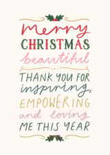 'Merry Christmas Beautiful' Friendship Family Love Card created by Flourish Paperworks