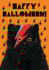 Halloween David Meowie Cat Card with Lightning Bolts created by @ChildstarSamantha