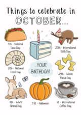 Cute Birthday Card - Things To Celebrate In October - Your Birthday! created by Creaternet