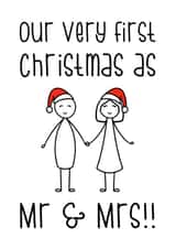 Married - Mr and Mrs - Husband - Wife - Our Very First Christmas - Cute - Holding Hands - Christmas Card created by The Laughing Sloth