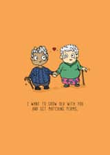 Cute LGBT Couple Anniversary Card - I Want To Grow Old With You And Get Matching Perms created by Kat Willott