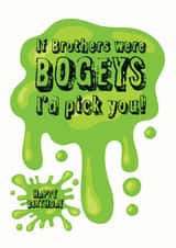 If brothers were bogeys I'd pick you funny birthday card created by WigglyCards