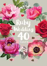 Pretty Floral Ruby Anniversary Card - 40 Years - Ruby Wedding 40 Years created by Sarah Kelleher